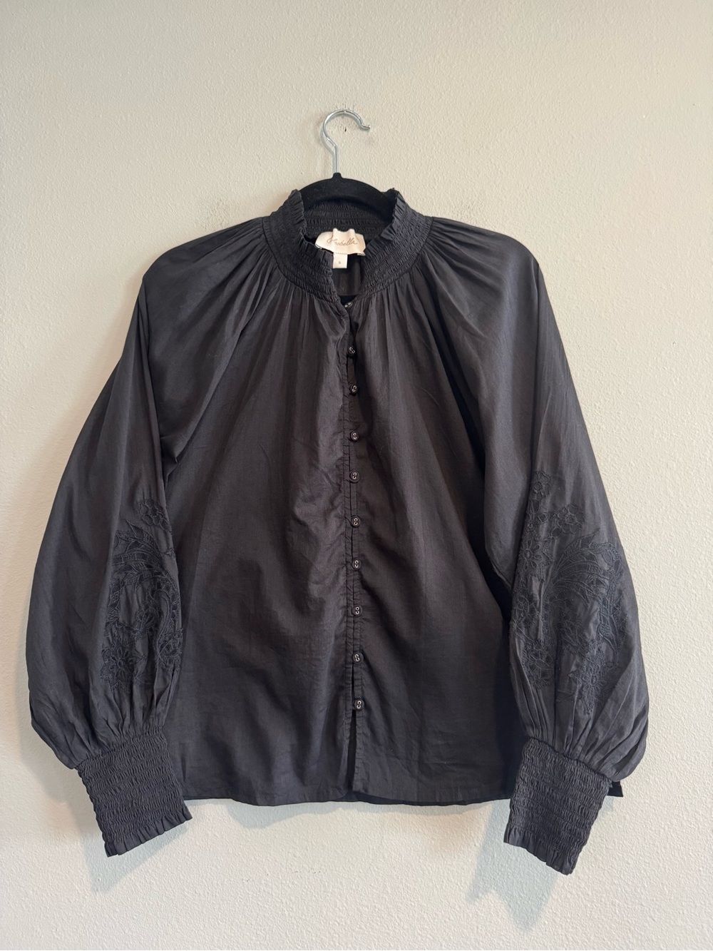 Cleobella Peasant Blouse Smocked Embroidered Organic Cotton Boho S